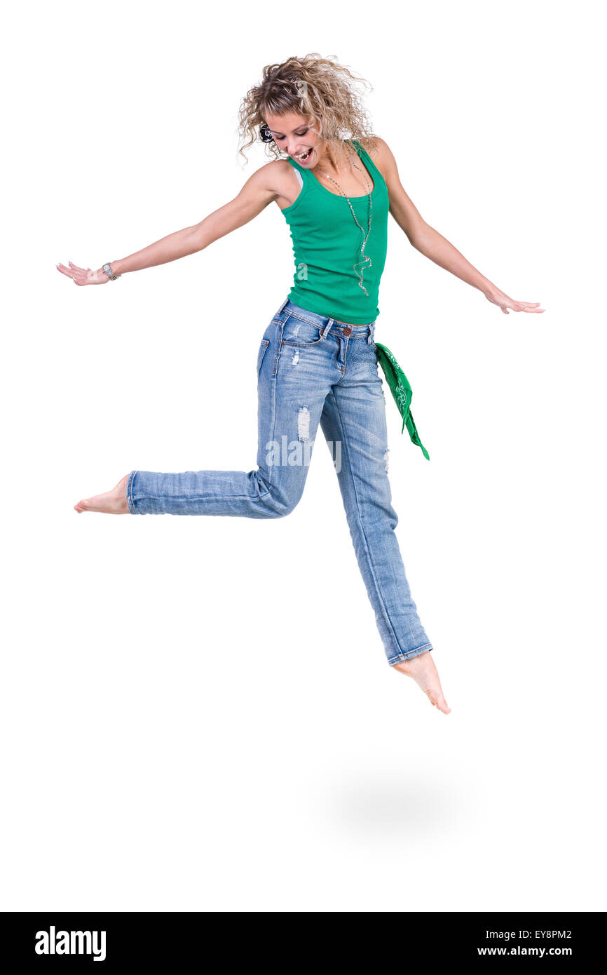 young dancer woman jumping against white background Stock Photo - Alamy