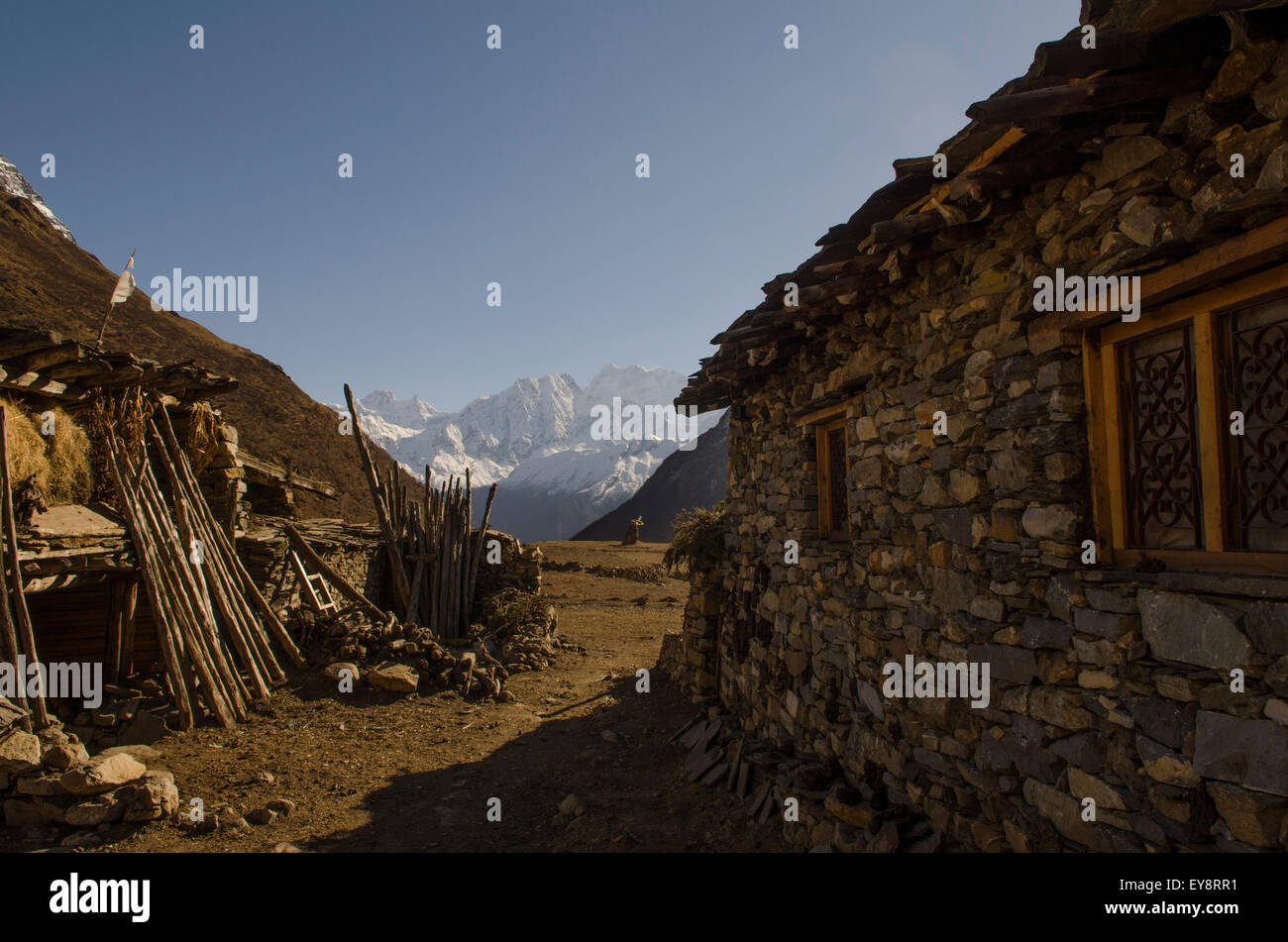 The village of Samdo in the upper Nubri Valley of the Manaslu Circuit Trek Stock Photo