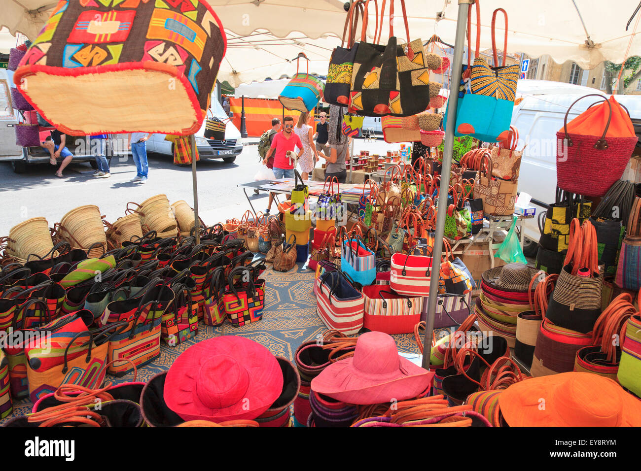 Shopping bags on display on a French market stall Stock Photo