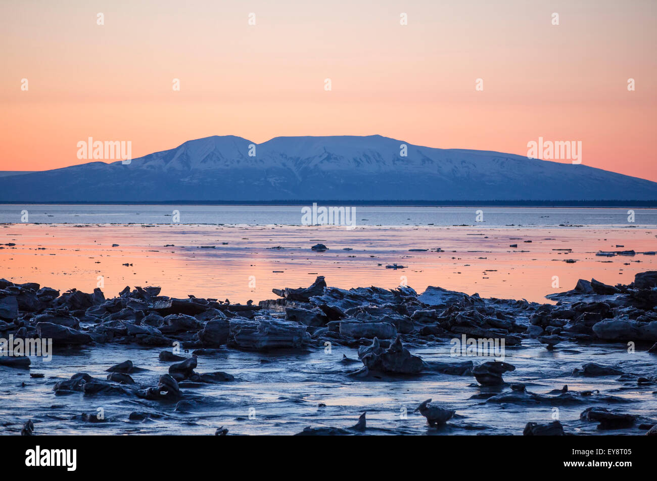 Ice,Sunset,Snow,Cook Inlet,Mount Susita Stock Photo - Alamy