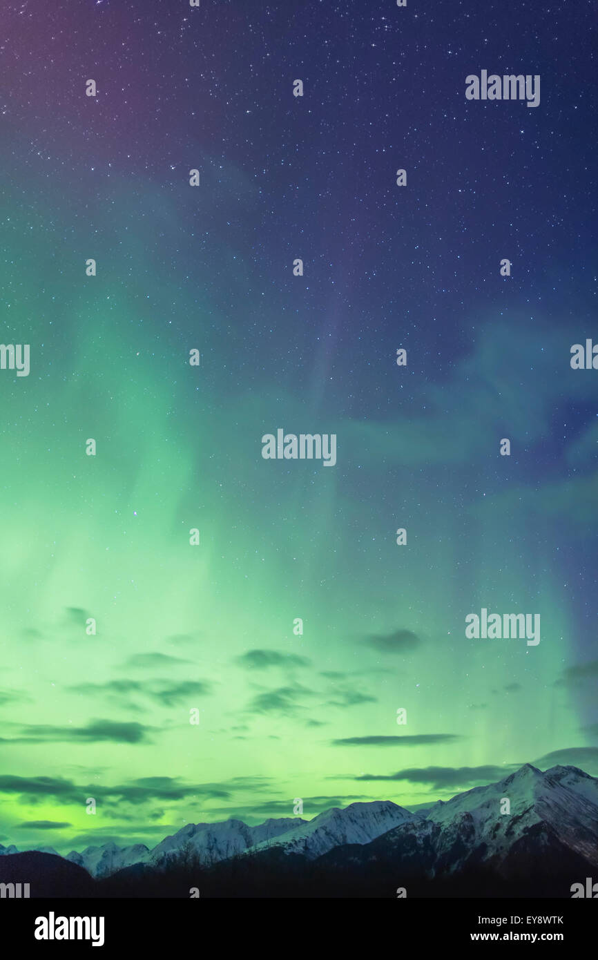 Northern Lights above the Chugach Mountains, South of Girdwood, across