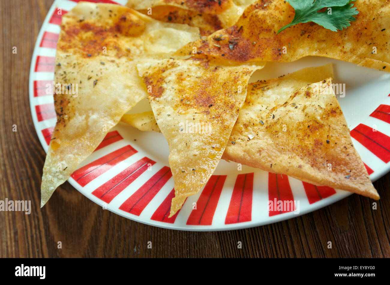 Lavas Cipsi - chips of Turkish bread.Toasted pita bread chips Stock Photo
