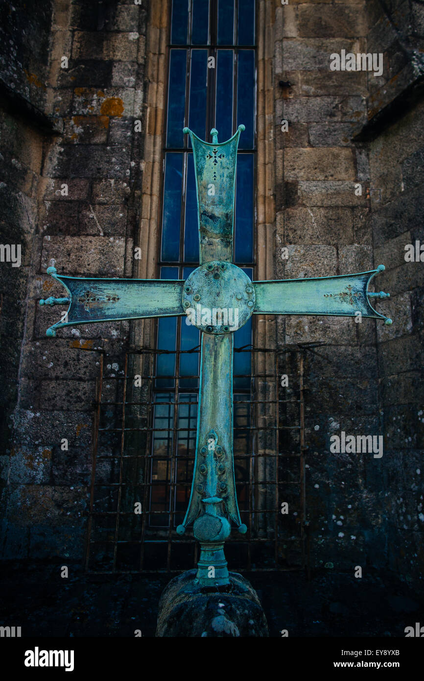 Cross on the cathedral at Santiago de Compostela. Stock Photo