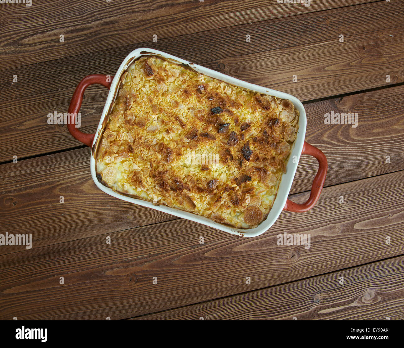 Mormon Funeral Potatoes traditional potato hotdish, or casserole, un Intermountain West region