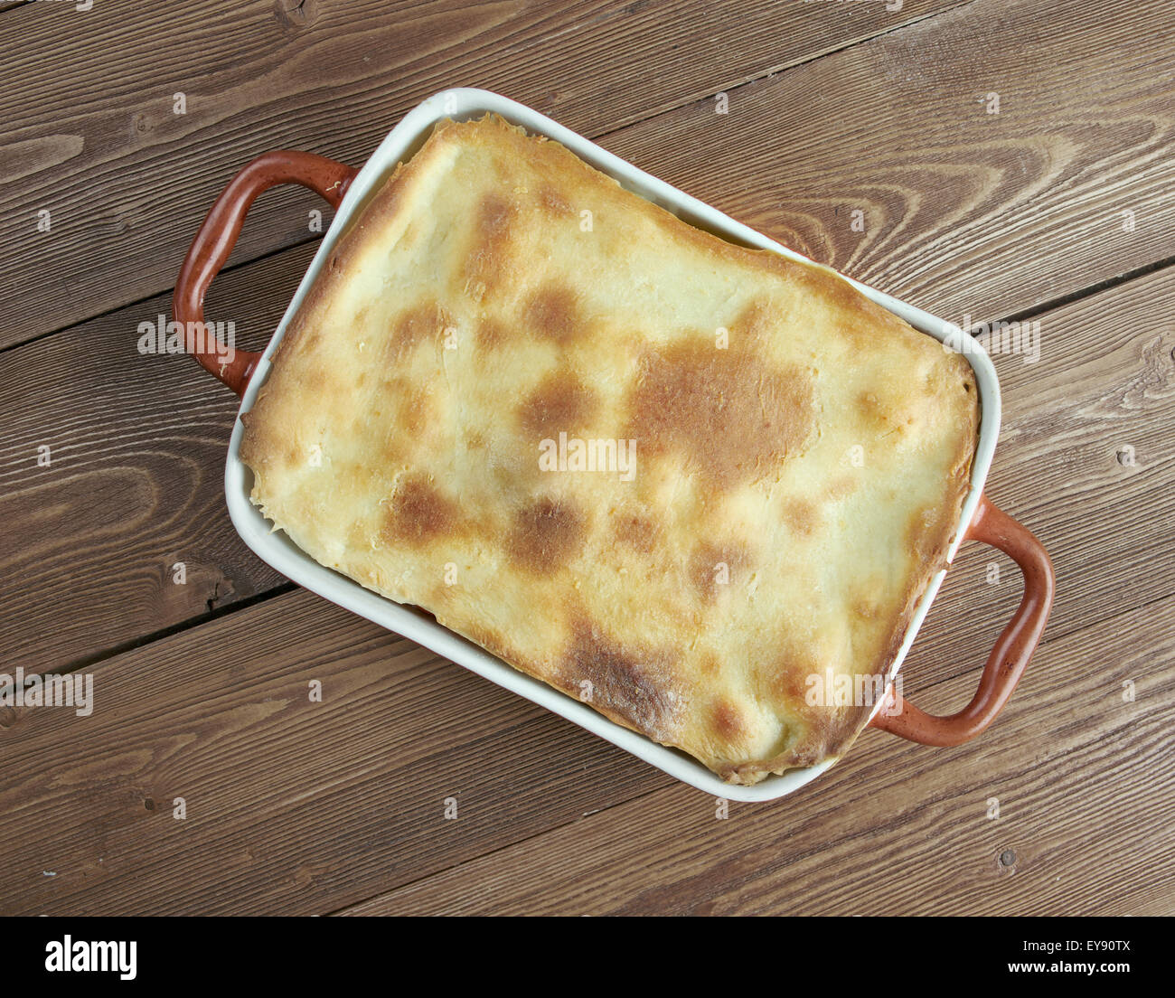 Woolton pie -  dish of vegetables, widely served in Britain. cooking potatoes (or parsnips), cauliflower, swede, carrots and, po Stock Photo