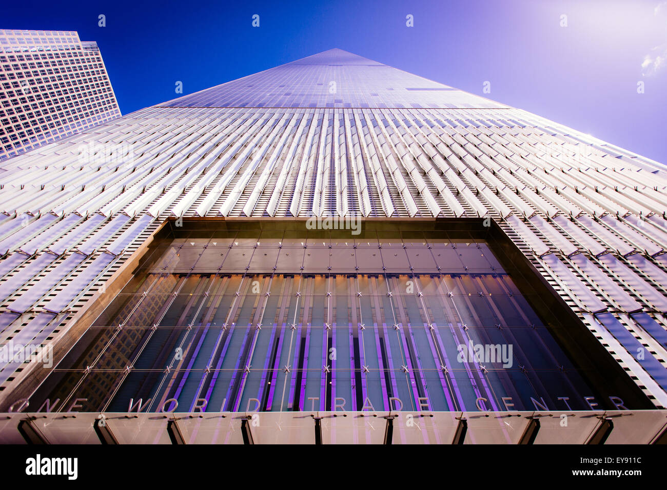 A view looking up the One World Trade Center building. Stock Photo