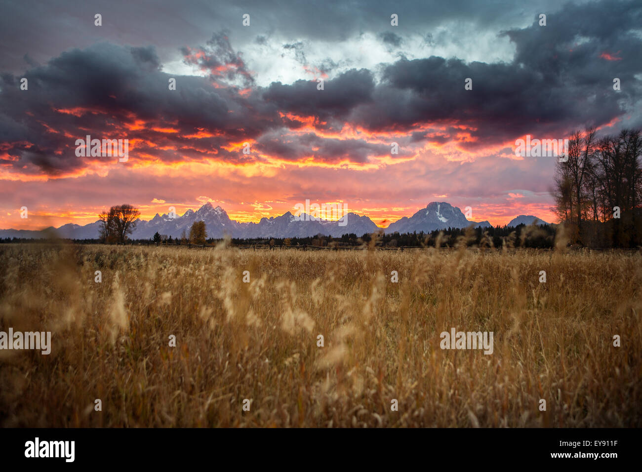 Sunset on the Grand Tetons, Wyoming Stock Photo