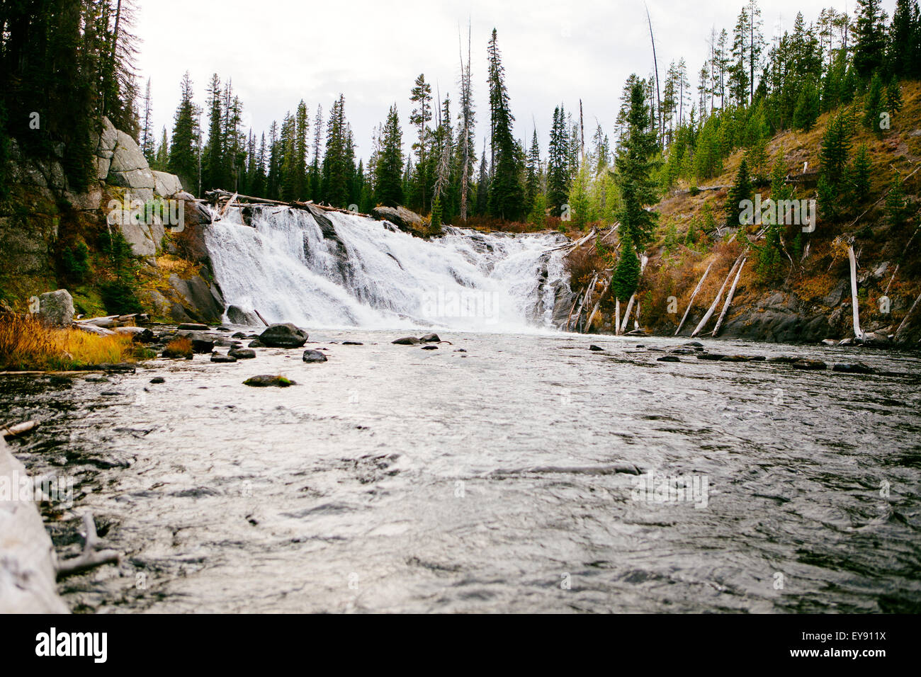 Waterfall in Yellowstone National Park. Stock Photo