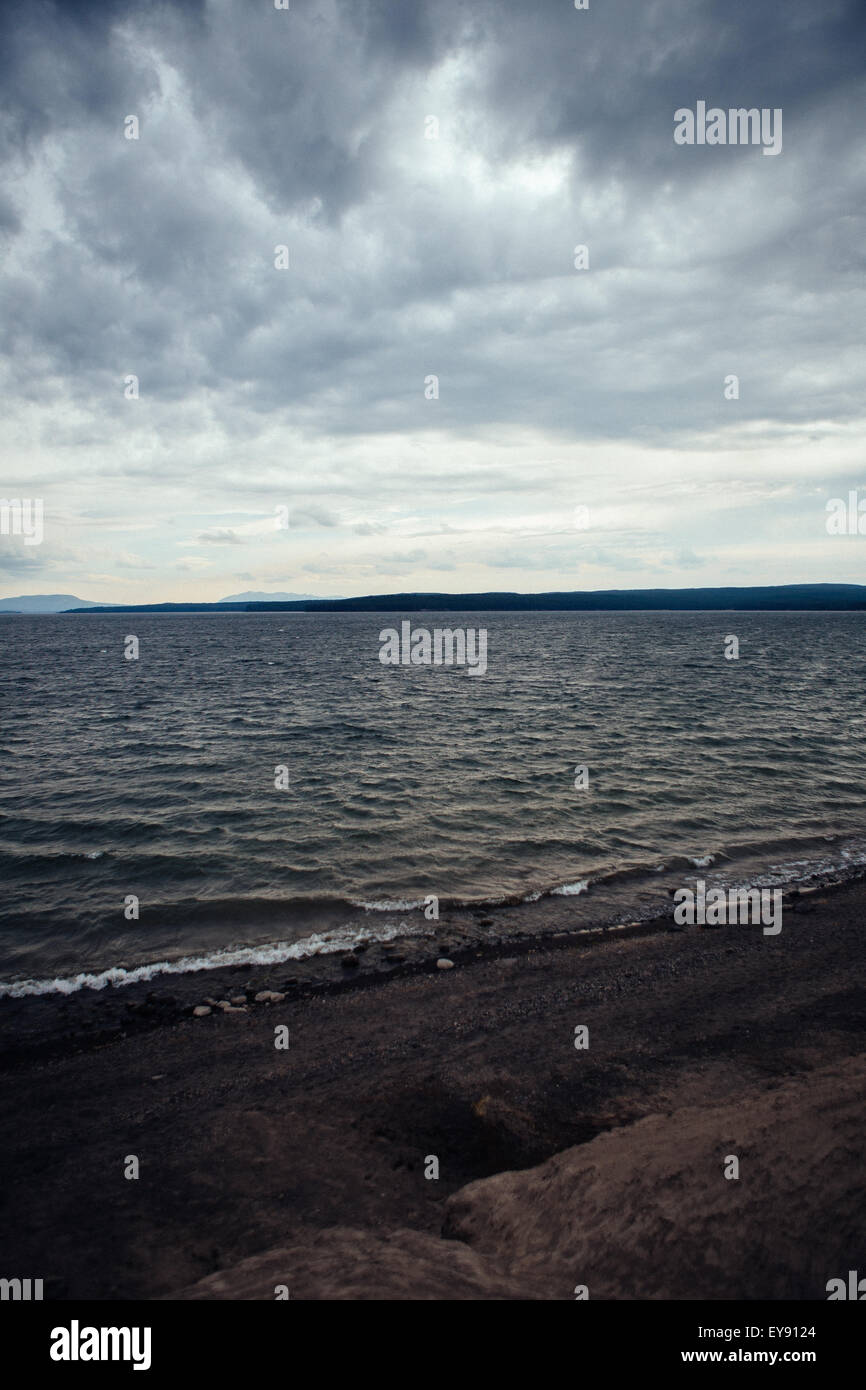 Lake Yellowstone on an overcast afternoon Stock Photo