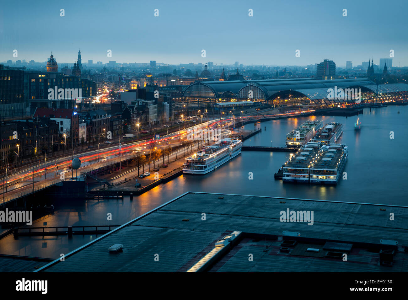 Amsterdam skyline at dusk Stock Photo