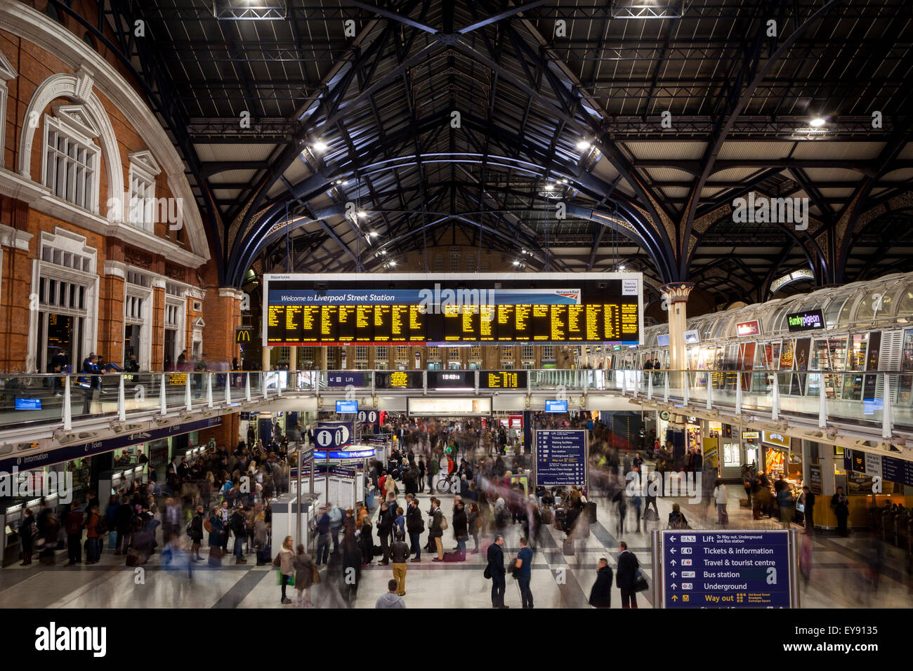 Commuters and travelers in Liverpool Street Station, London. Stock Photo