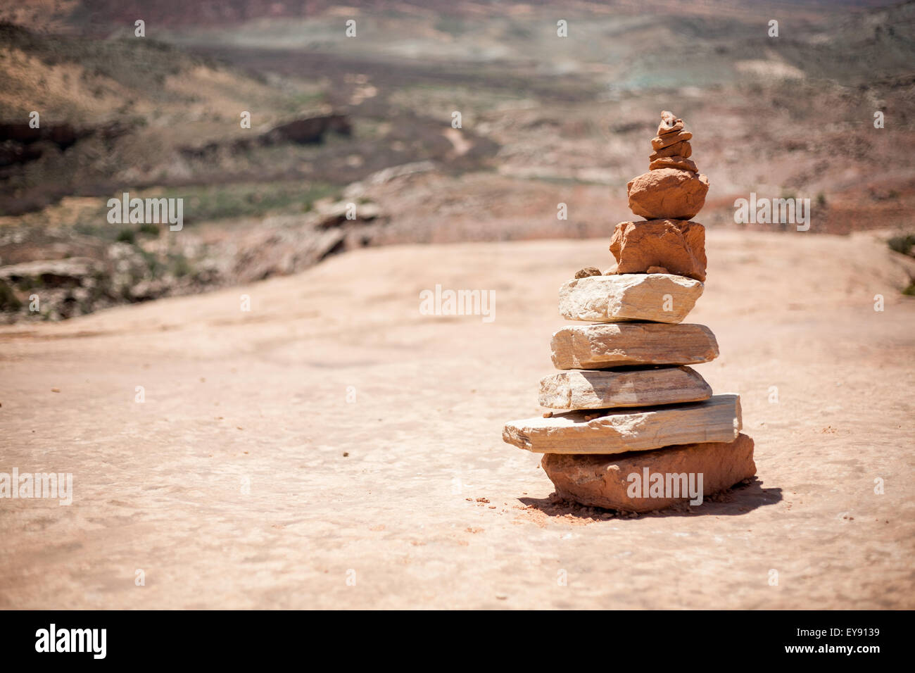 A rock cairn in Moab, UT. Stock Photo