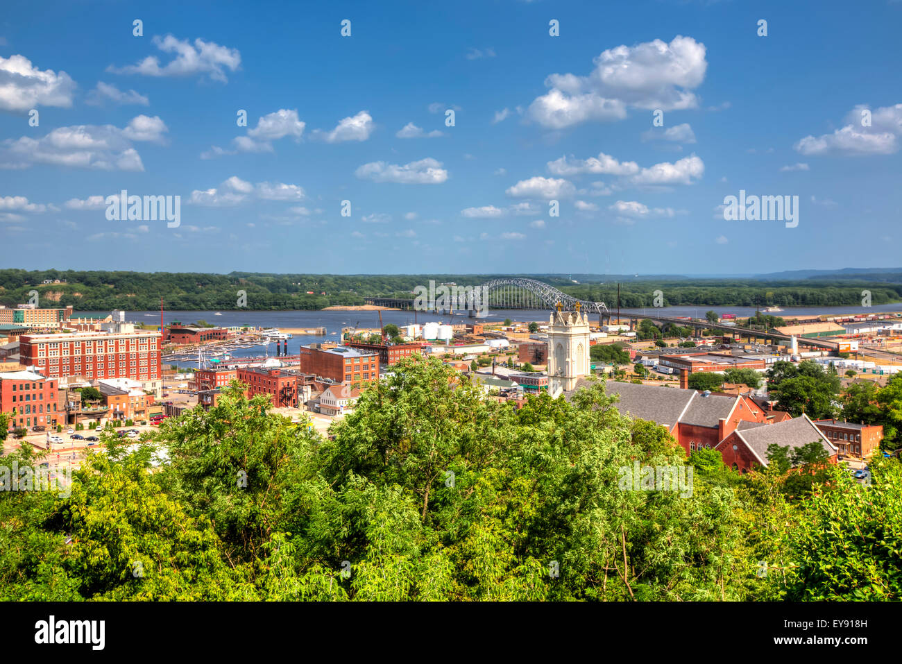 Scenic view of downtown Dubuque and the Mississippi River from the