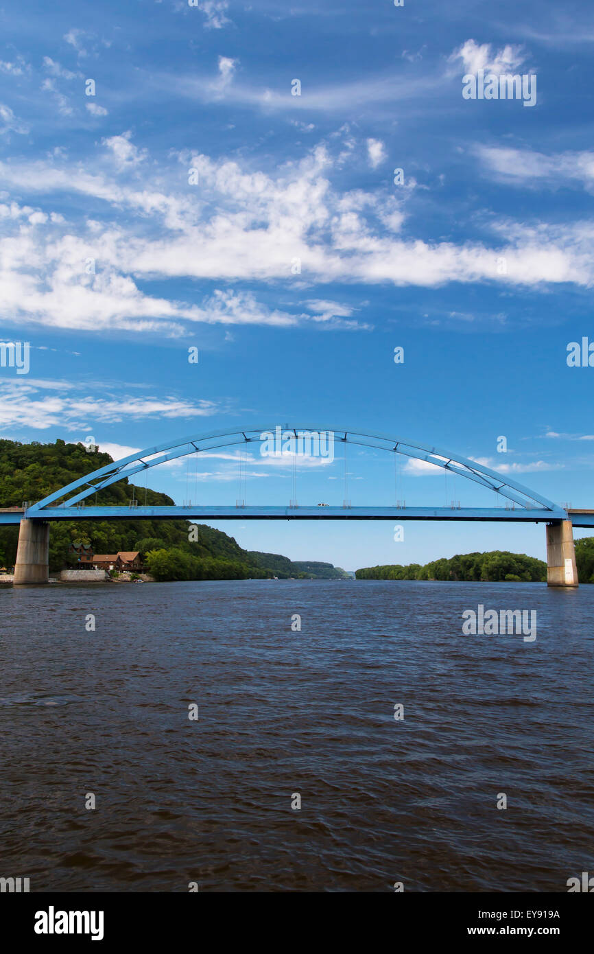 Bridge across the Mississippi River connecting Marquette, Iowa and Praire Du Chien, Wisconsin; Iowa, United States of America Stock Photo