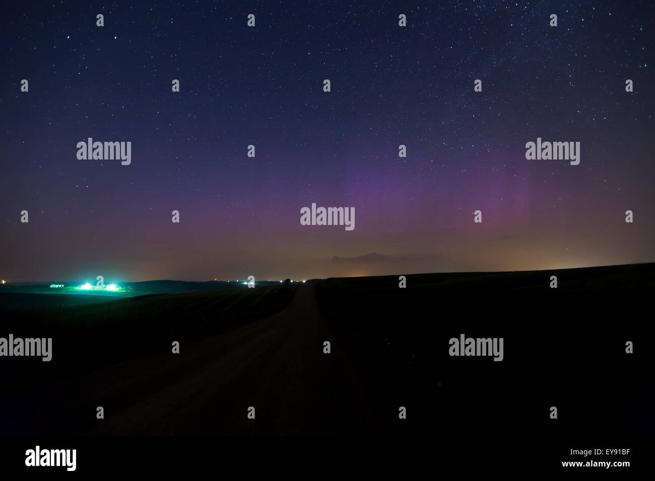 Aurora Borealis (Northern Lights) low on the horizon from Highway 3