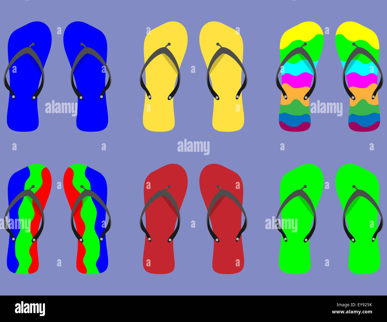 Set flip flops with different patterns. Footwear and shoe, slipper ...