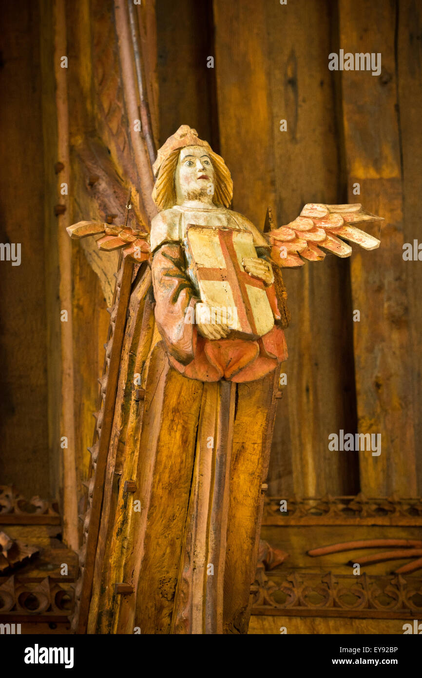 carved wooden roof angel Knapton Church  interior Stock Photo
