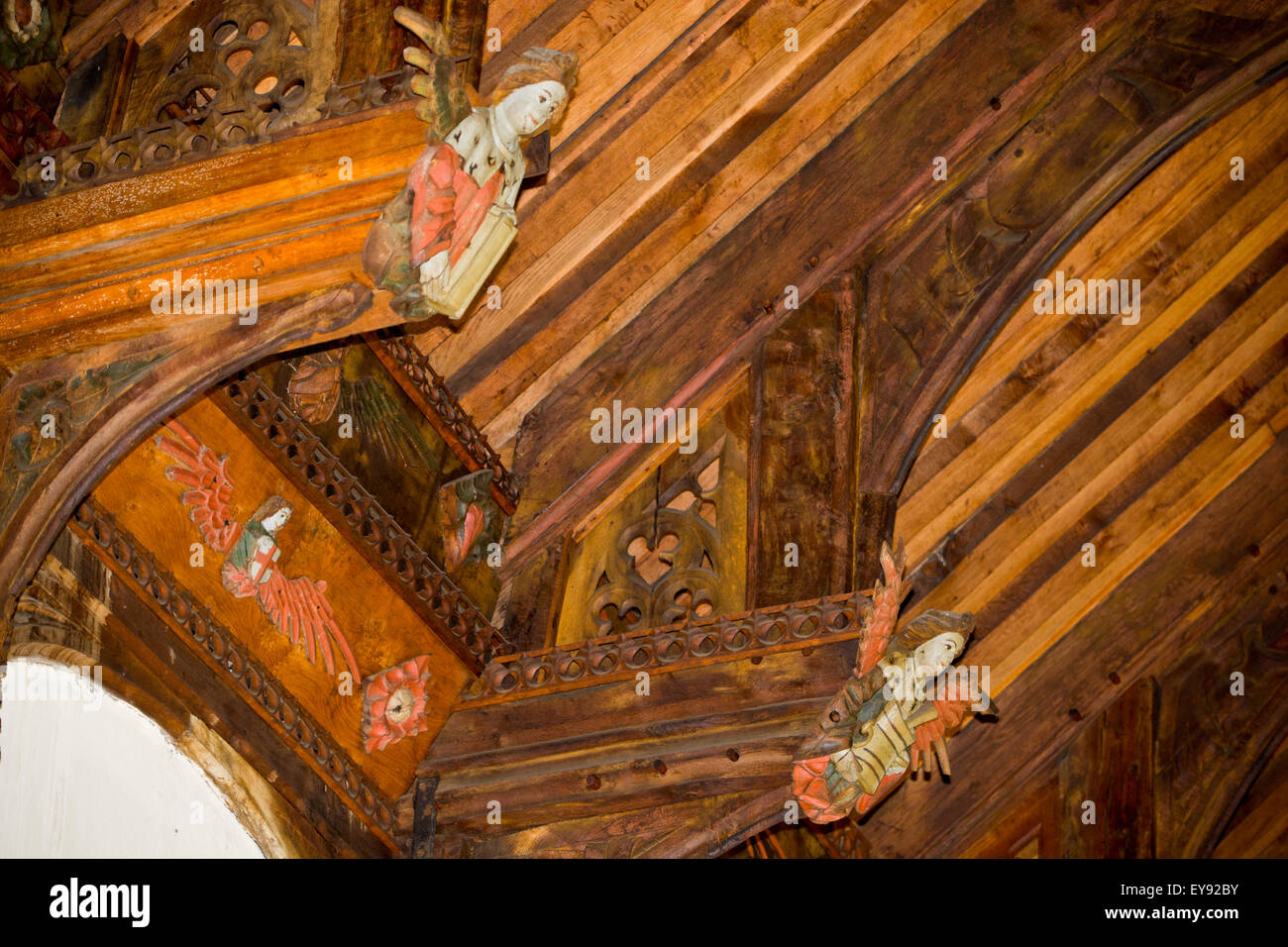 carved wooden roof angel Knapton Church Stock Photo