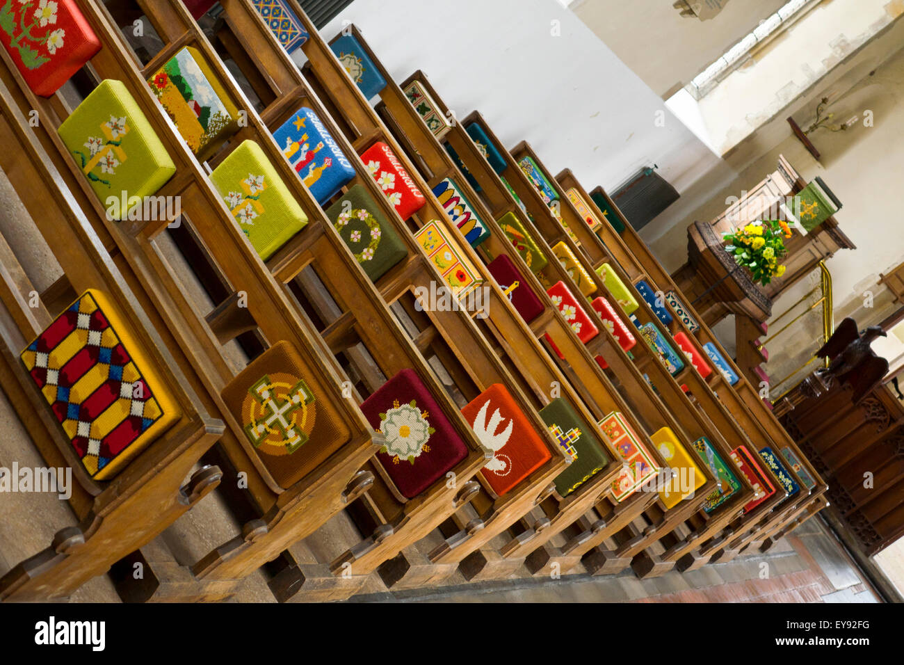 church pews and kneelers Stock Photo
