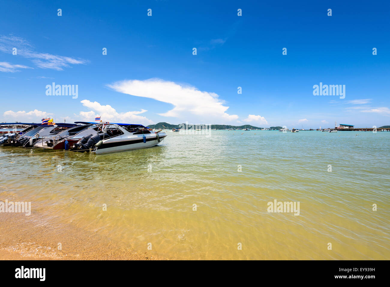 Beach harbor area for tourist traveling to the sea at Chalong Bay famous attractions in Phuket island, Thailand Stock Photo