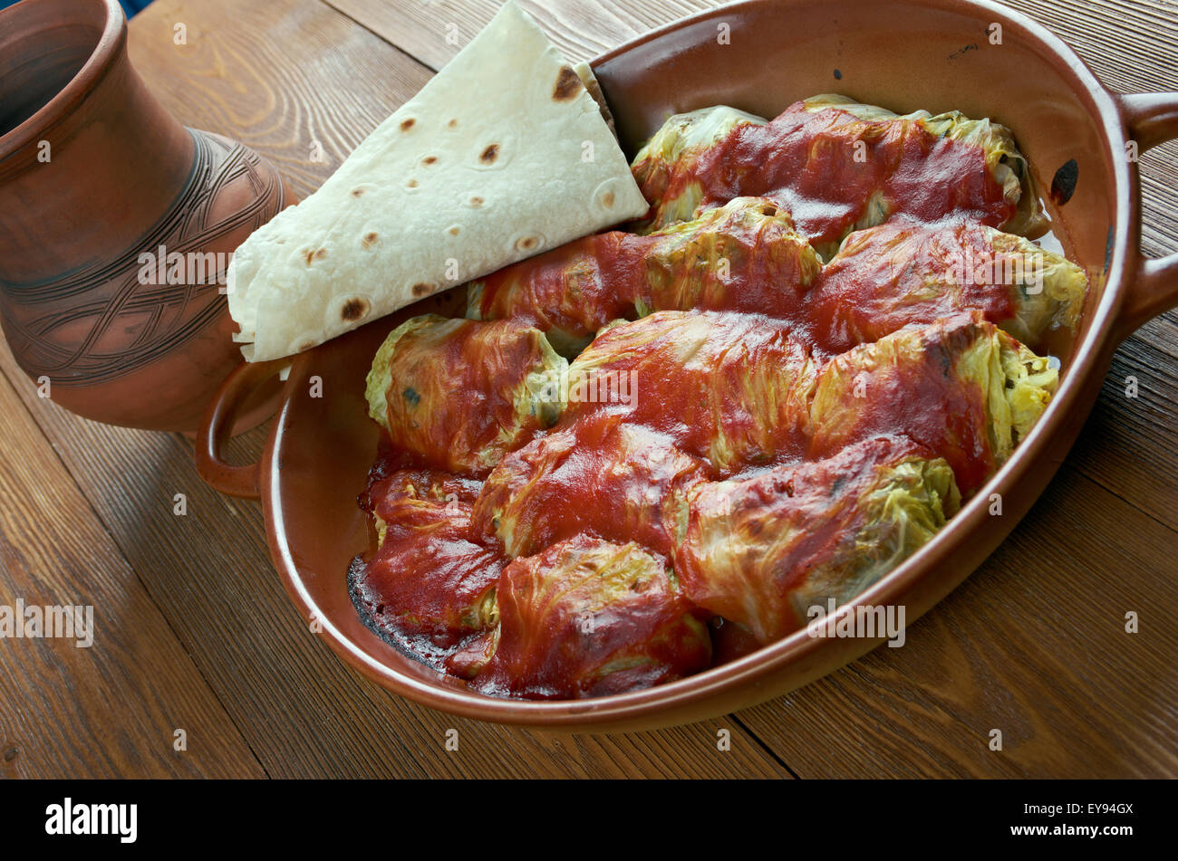 Holishkes traditional Jewish cabbage roll dish.cabbage leaves wrapped