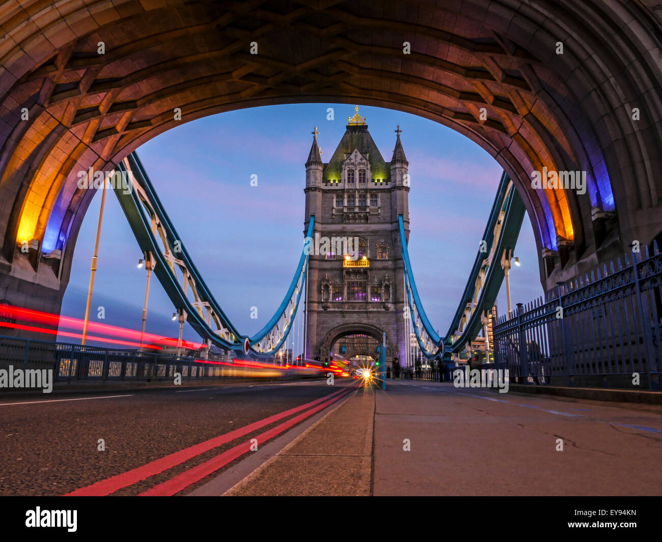 Rush hour in London, view to the Tower Bridge night, time lapse Stock Photo