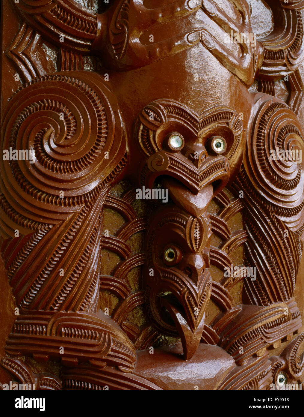 Waitangi New Zealand Maori Carving On Meeting House Stock Photo