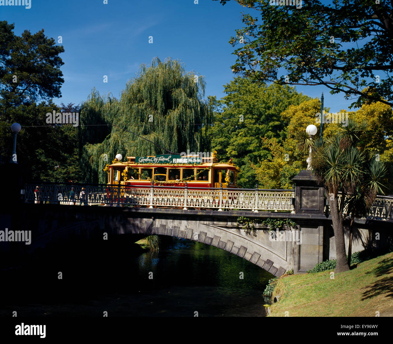 Christchurch New Zealand Tram & Avon River Bridges Stock Photo