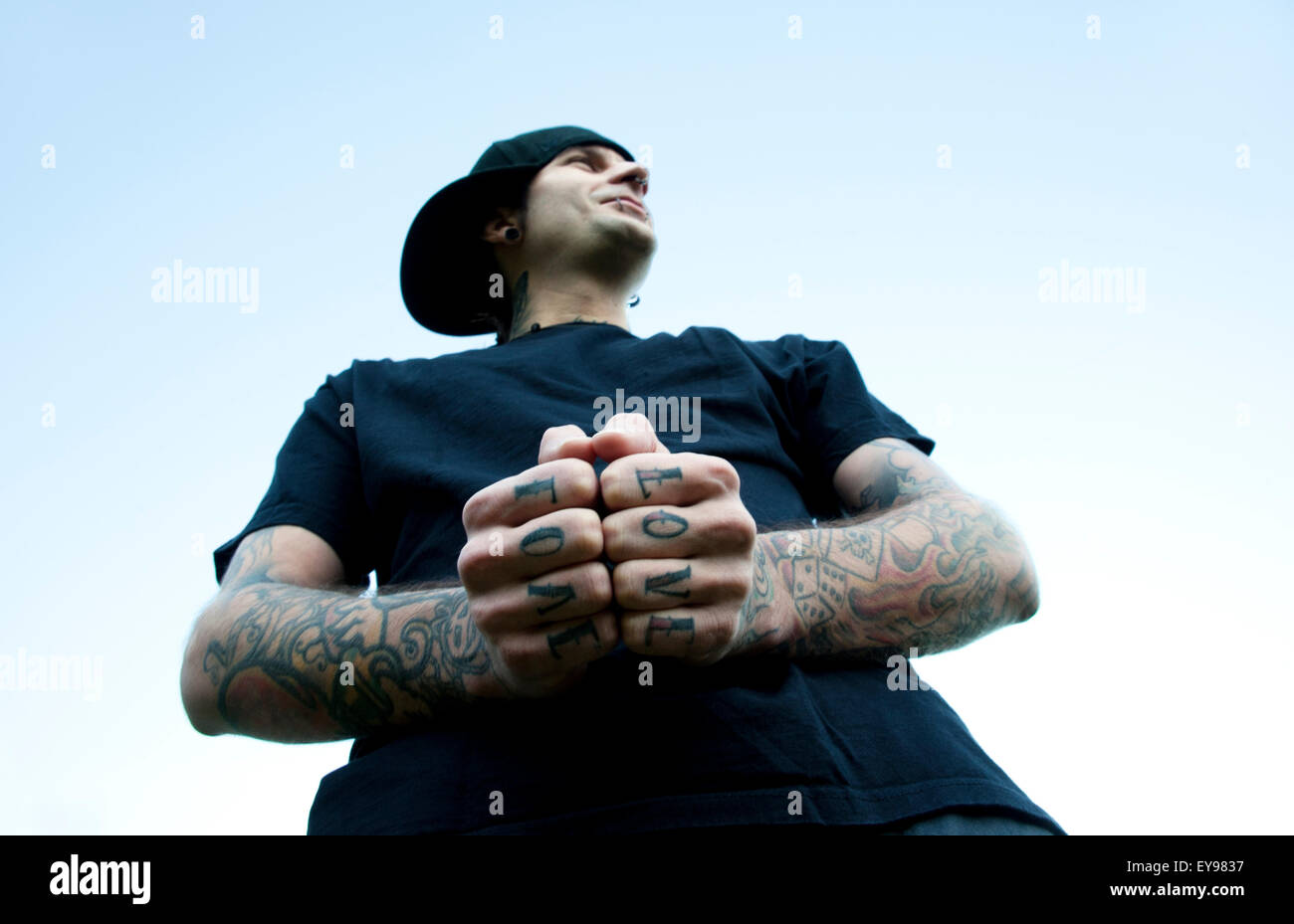 Band member with love tattoos Stock Photo Alamy