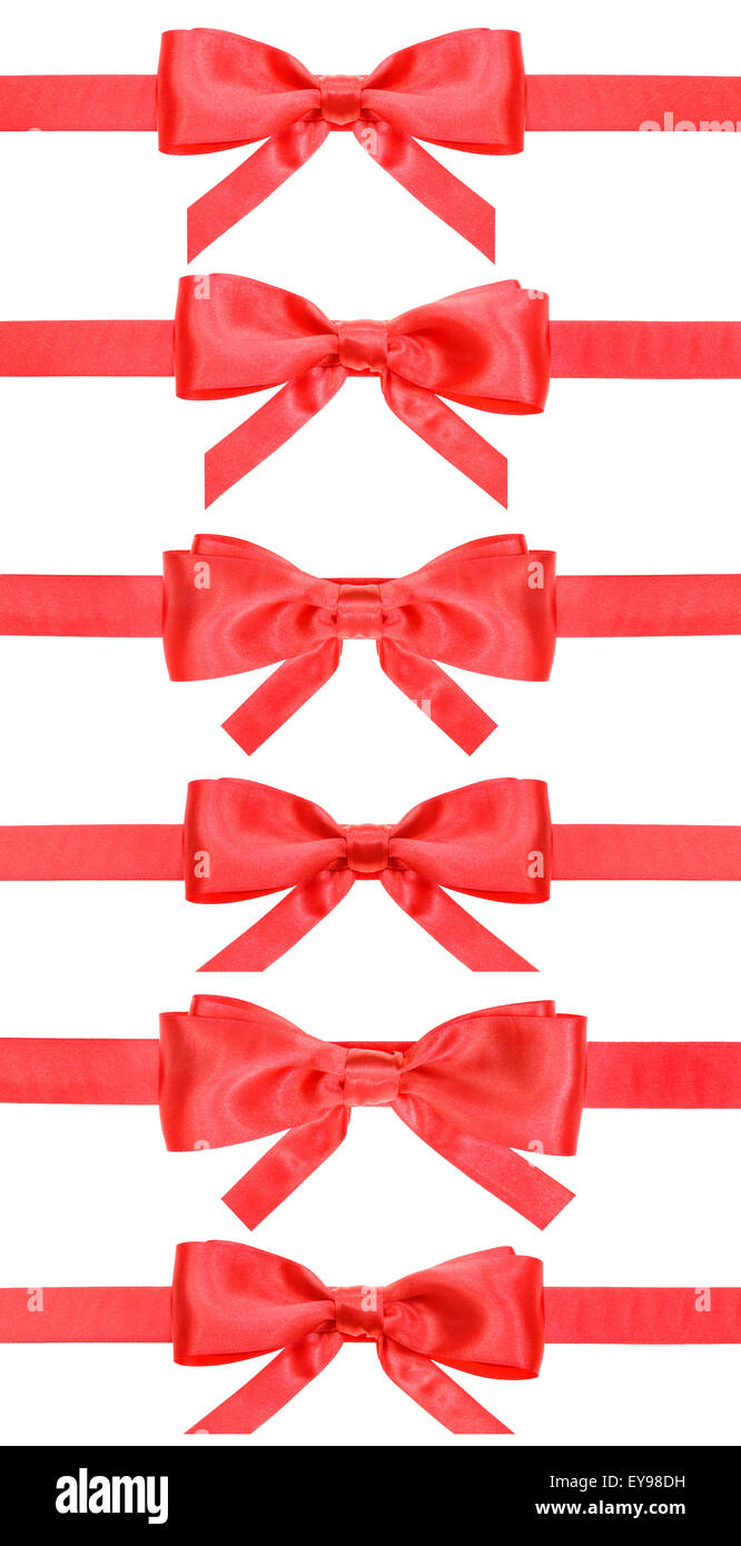 set of red bows on satin ribbons isolated on white background Stock ...