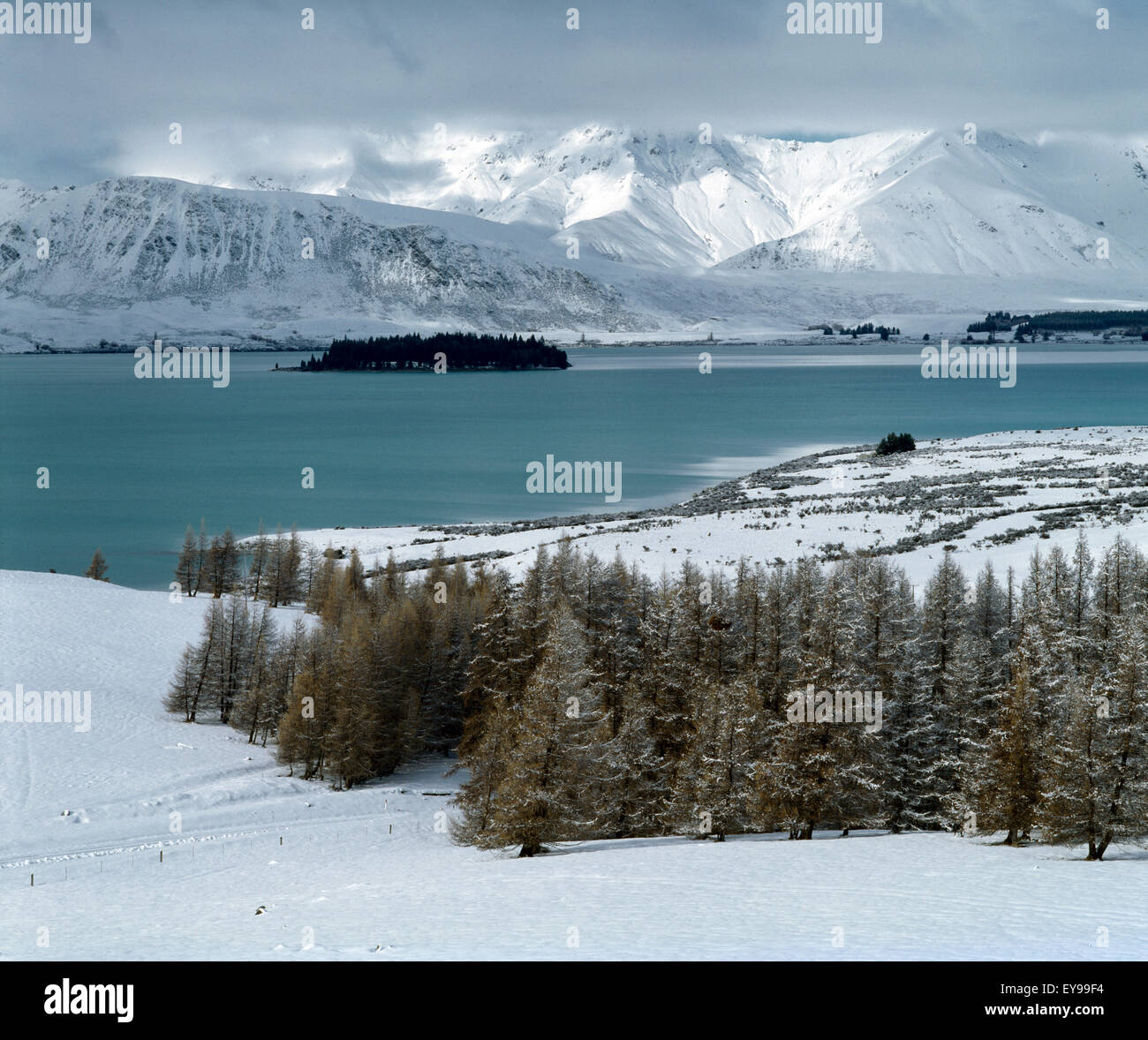 Lake Tekapo New Zealand South Canterbury Snow Covered Landscape Stock Photo