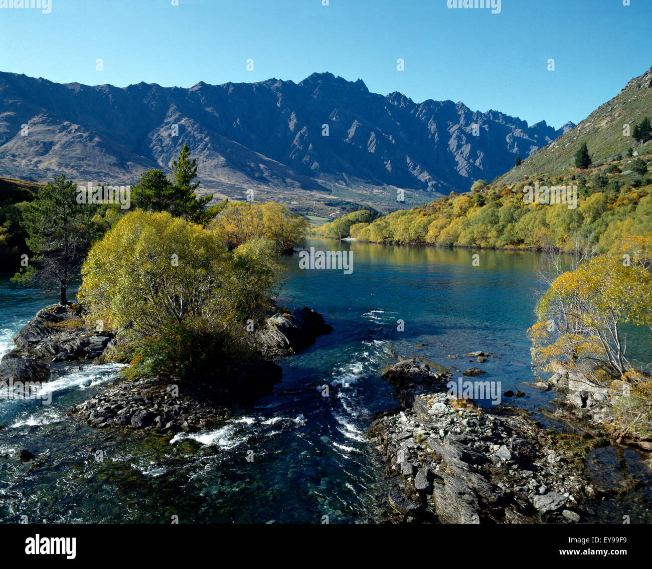Queenstown New Zealand Kawarau River & Remarkables Stock Photo