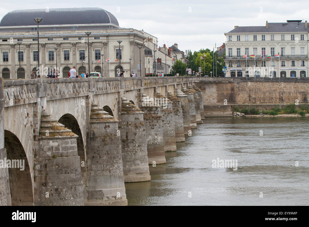 Bridge over Loire River at Sumaur. France Stock Photo