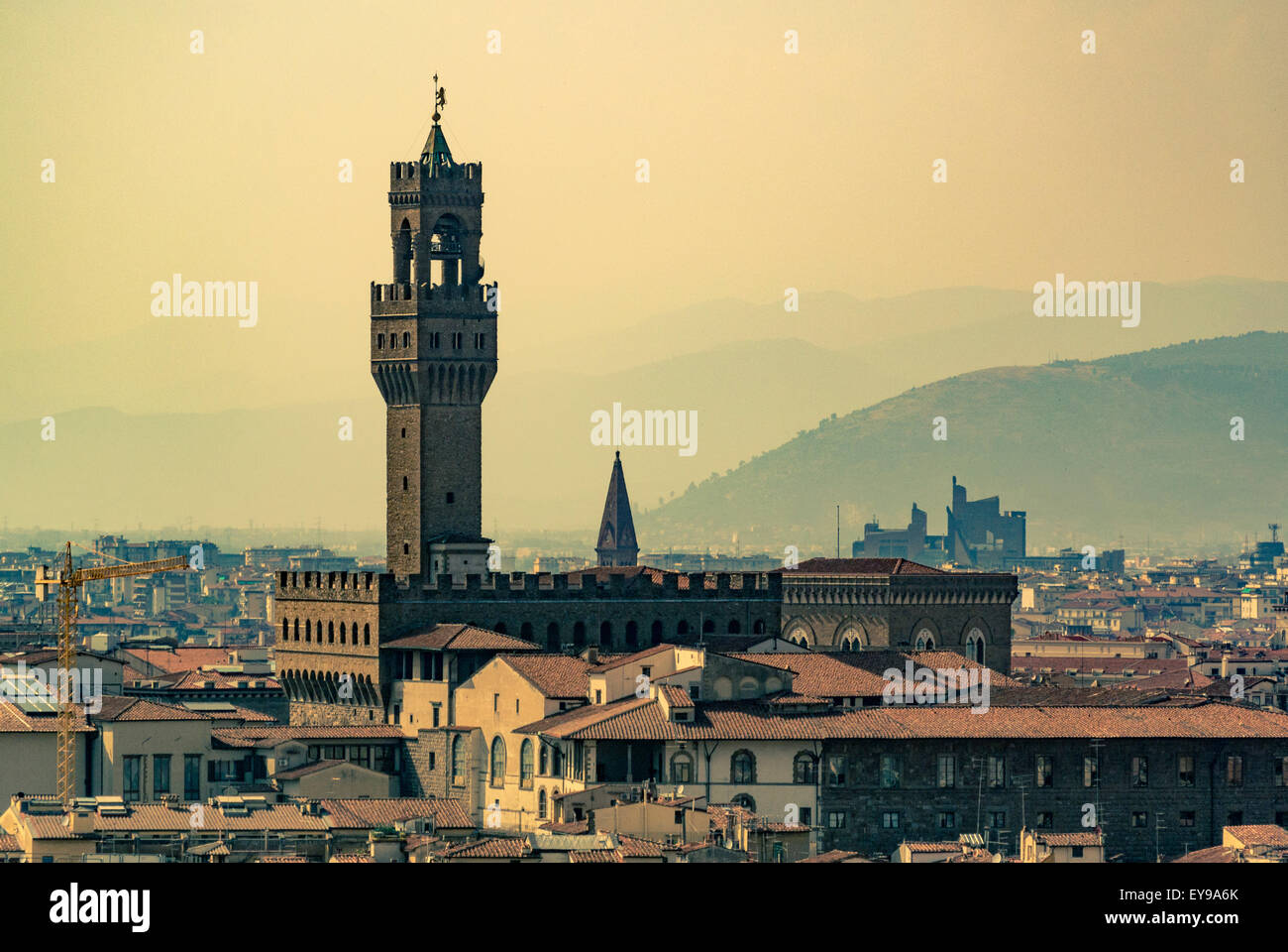 Palazzo Vecchio overlooking Piazza della Signoria. Florence, Italy. Stock Photo