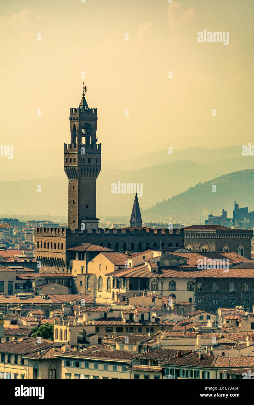 Palazzo Vecchio overlooking Piazza della Signoria. Florence, Italy. Stock Photo