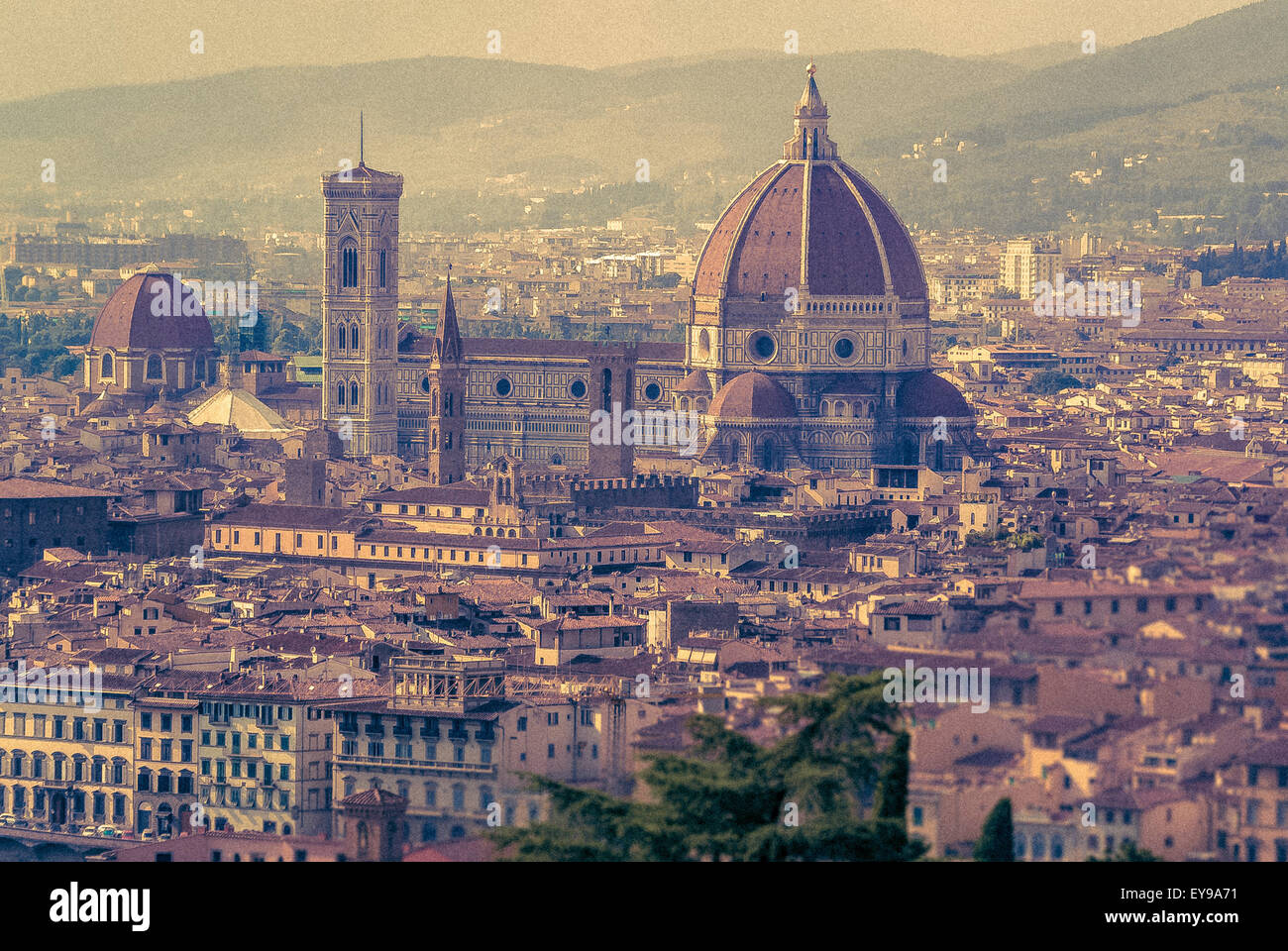 Florence Cathedral or Duomo with dome designed by Filippo Brunelleschi. Florence, Italy. Stock Photo