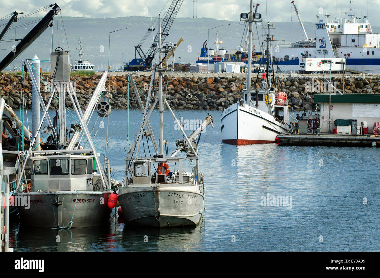 Commercial fishing vessels in the Homer harbor, Southcentral Alaska Stock Photo