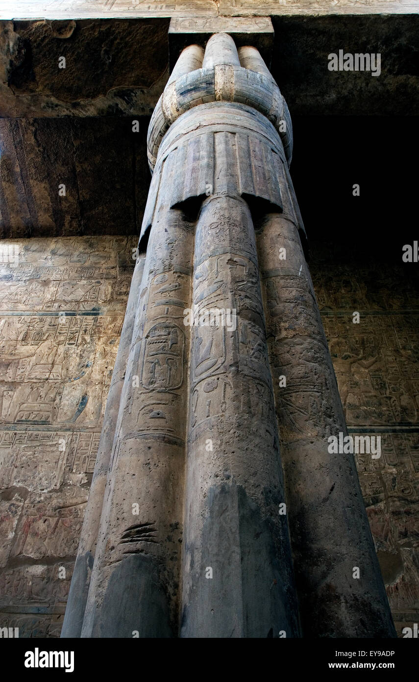 Luxor, Egypt. Temple of Luxor (Ipet resyt):  column in the form of closed papyrus Stock Photo