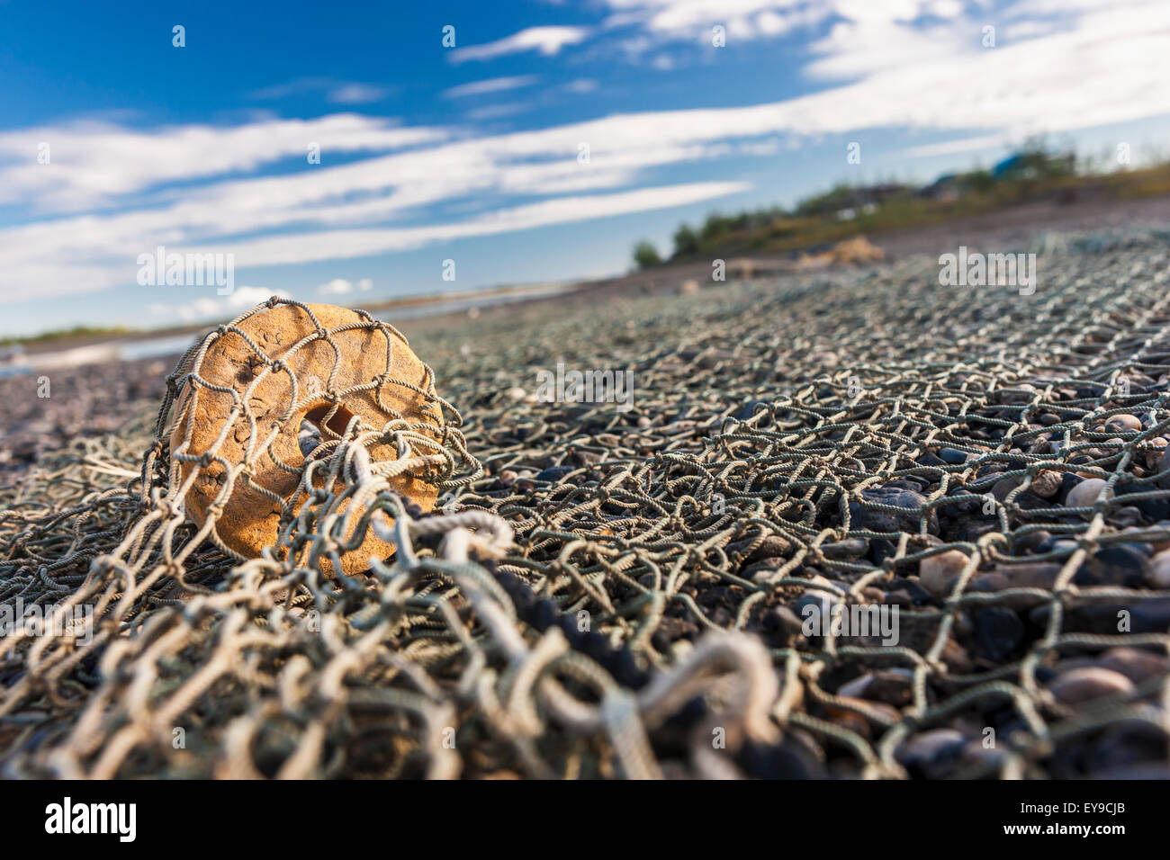 Fishing nets with sponge floats on the banks of the Noatak River