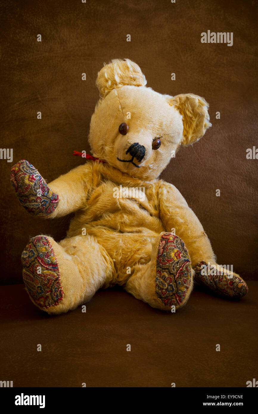 Well loved and worn teddy bear; Vancouver, British Columbia, Canada Stock Photo
