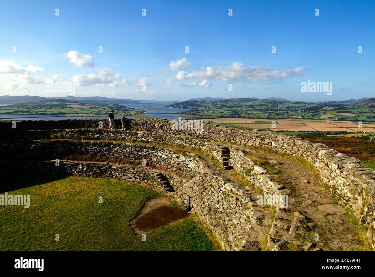 High Angle View Of Fortified Wall Of A Fort On A Hill, Grianan Ailigh, County Donegal, Republic Of Ireland Stock Photo