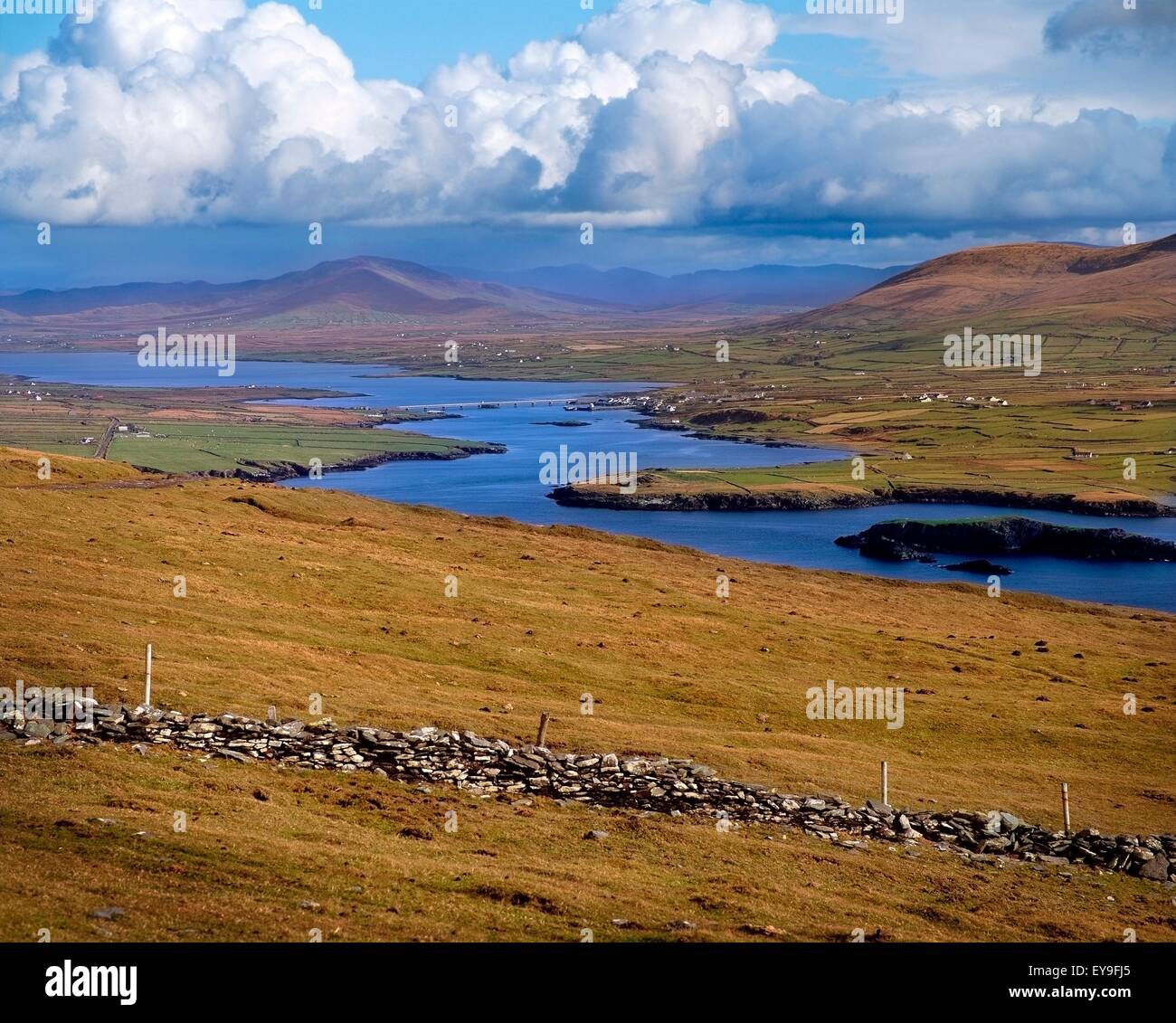 High Angle View Of River Flowing Through A Landscape, Valencia Island, County Kerry, Republic Of Ireland Stock Photo