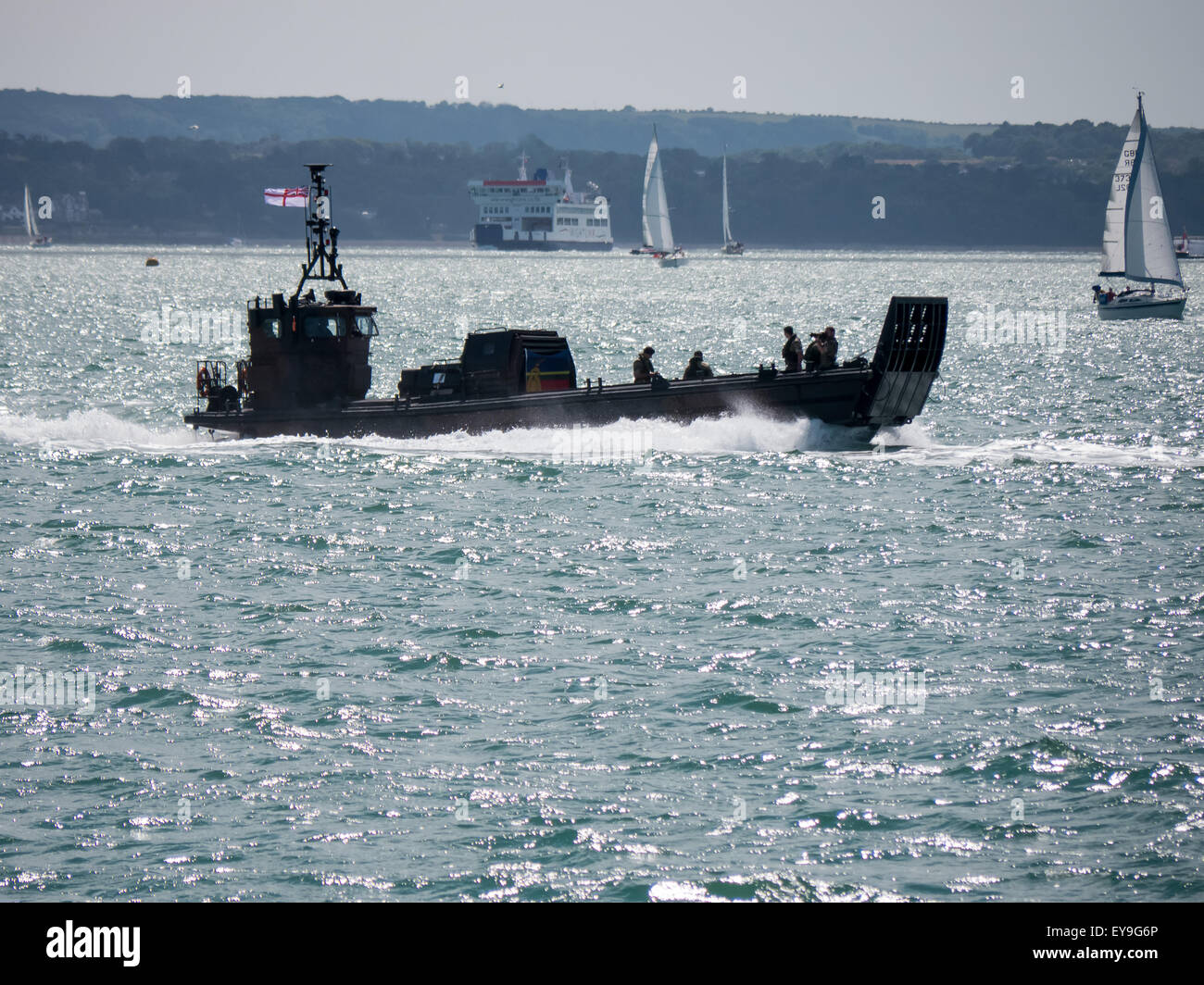 A Royal Marines landing craft in the Solent, England Stock Photo