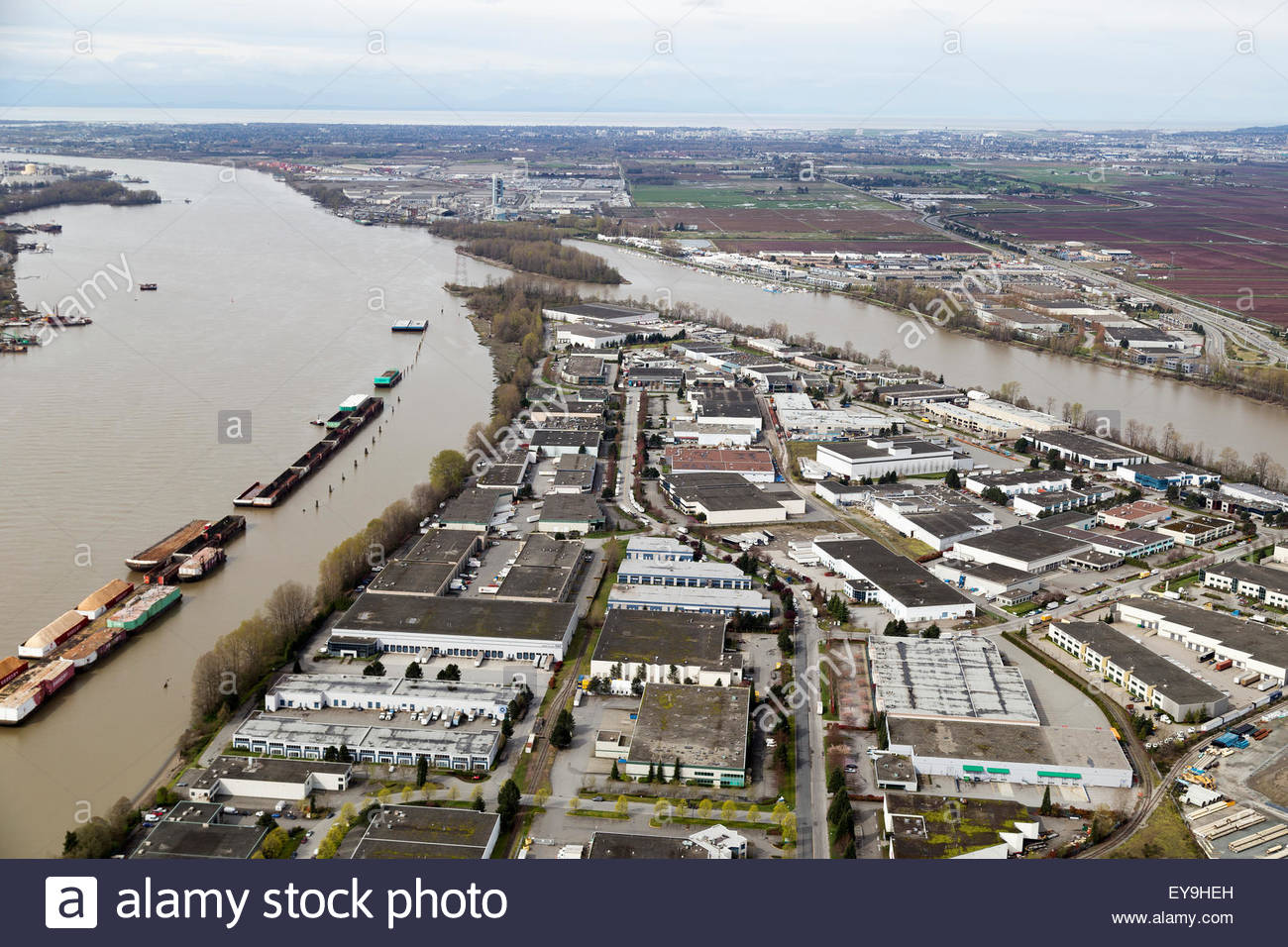 Aerial view of the west side of Annacis Island in the Fraser River