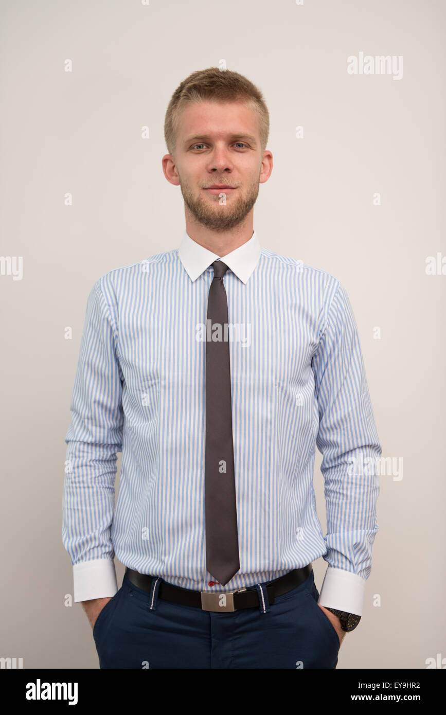 Happy Young Business Man Work In Modern Office On Computer Stock Photo