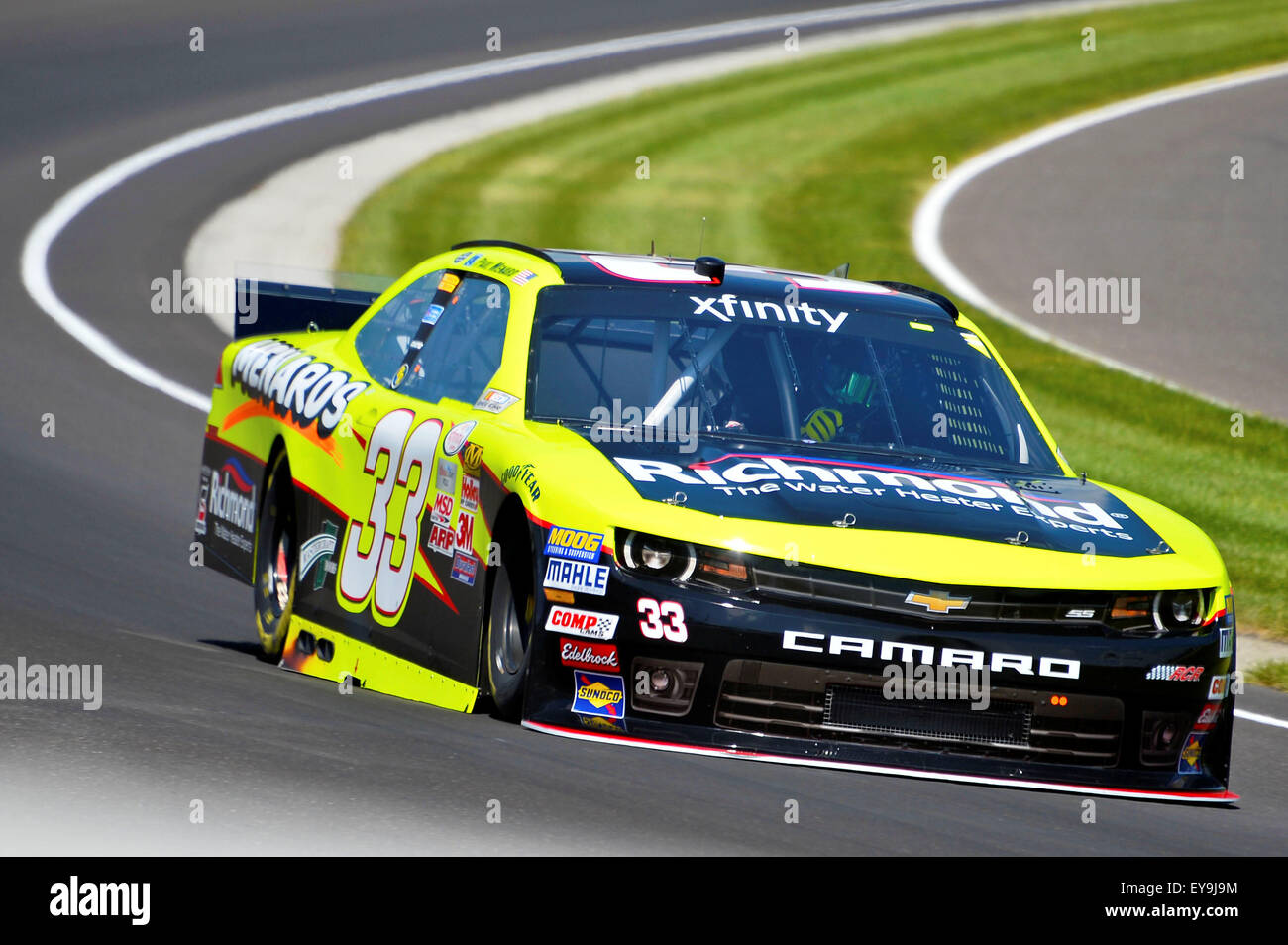 Indianapolis, IN, USA. 24th July, 2015. Indianapolis, IN - Jul 24, 2015: Paul Menard (33) takes to the track for the first practice in the Richmond/Menards Chevy, preparing for the Lilly Diabetes 250 at Indianapolis Motor Speedway in Indianapolis, IN. Credit:  csm/Alamy Live News Stock Photo