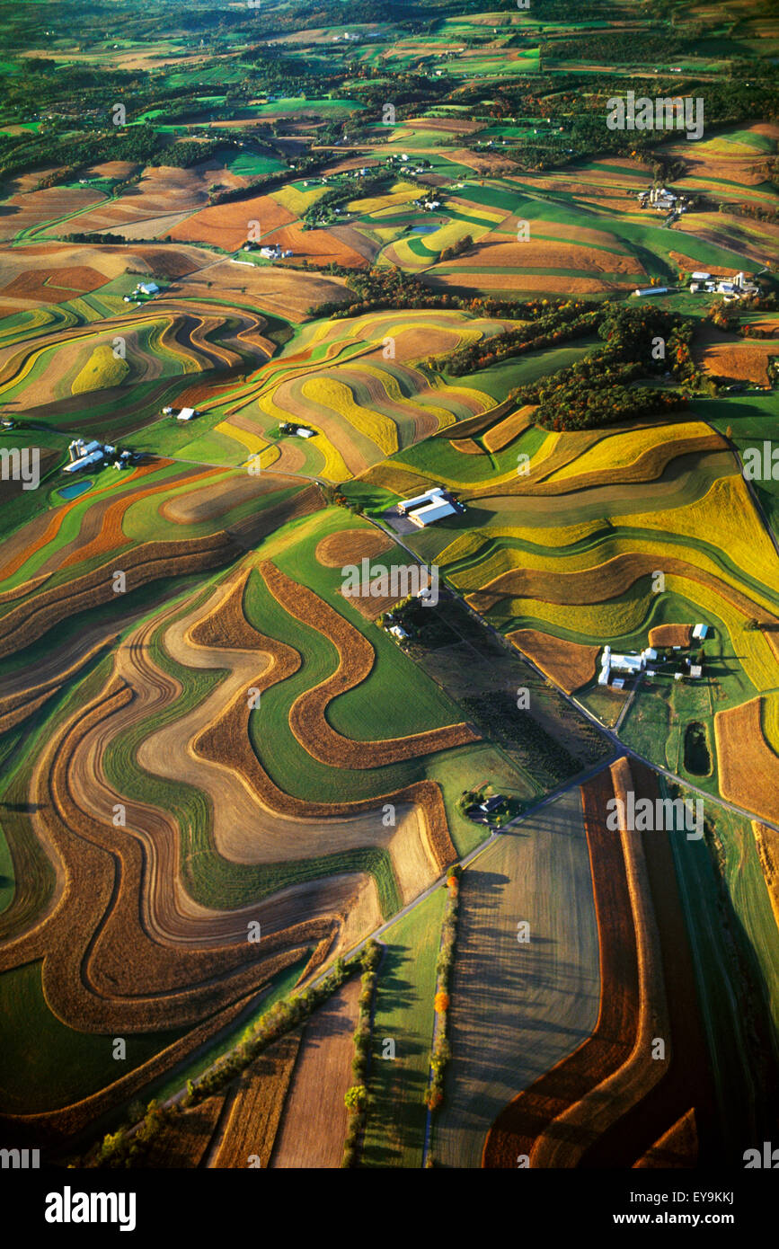 Agriculture Aerial view of farmsteads surrounded by rolling contoured