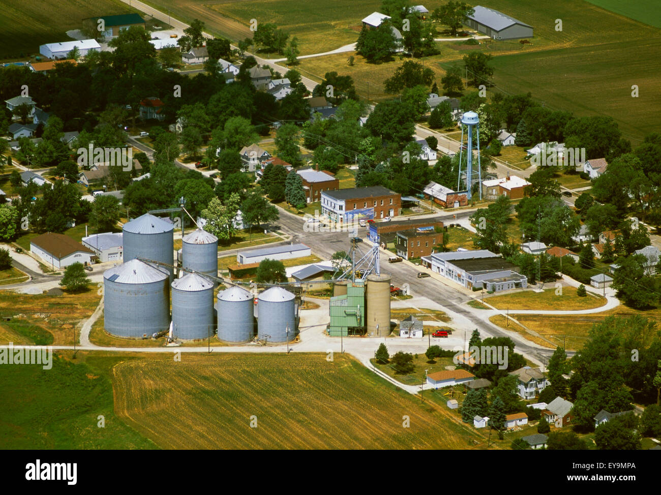 Water Tower,Aerial View,Illinois,Grain Bin Stock Photo