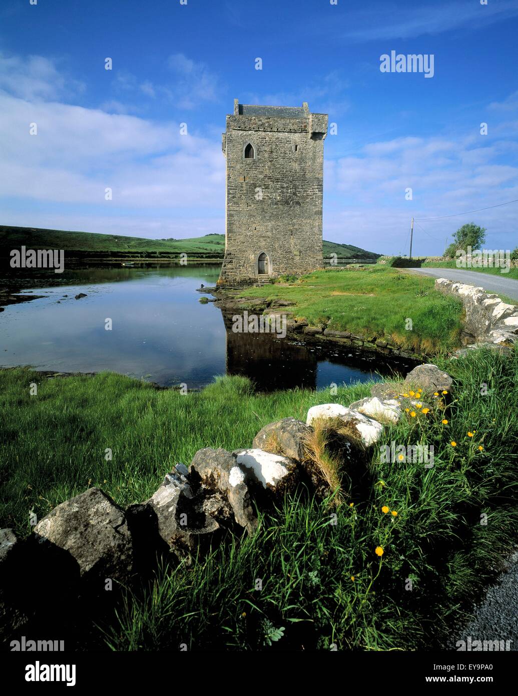 Castle Near A Bay, Clew Bay, County Mayo, Republic Of Ireland Stock Photo