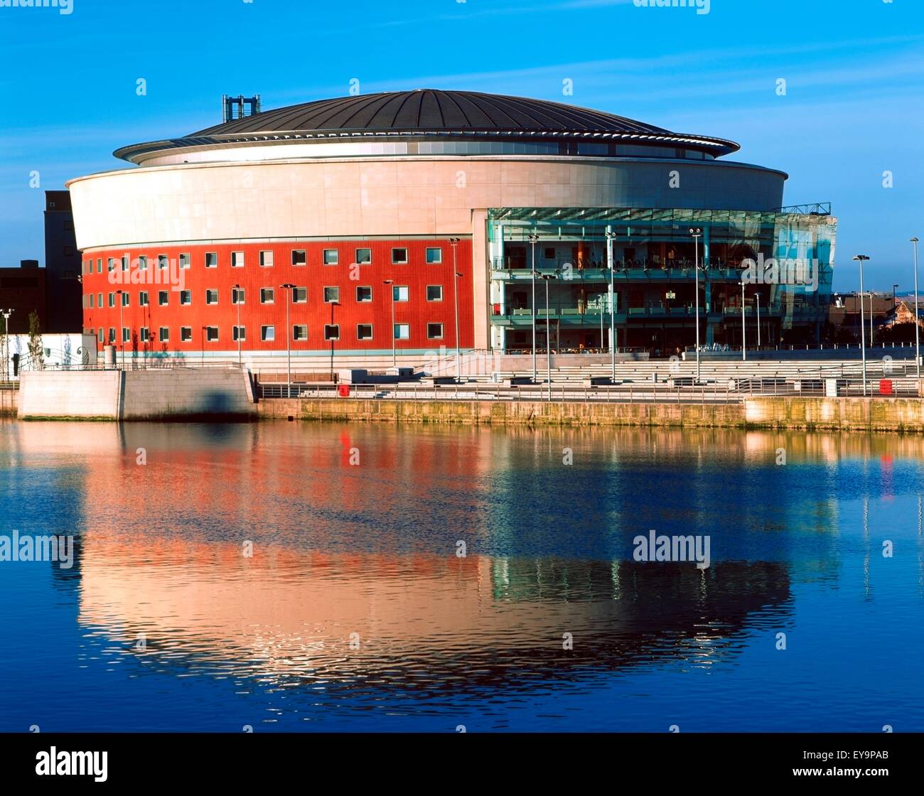 Reflection Of A Building In Water, Waterfront Hall, Belfast, Northern Ireland Stock Photo